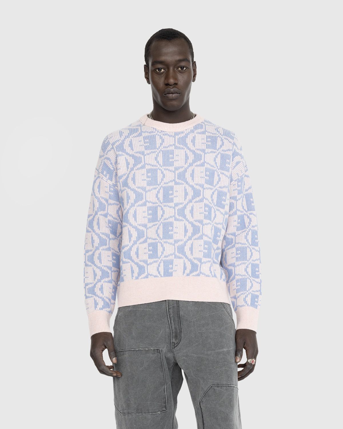 Acne Studios Jacquard Crew Neck Jumper Faded Pink Melange Light